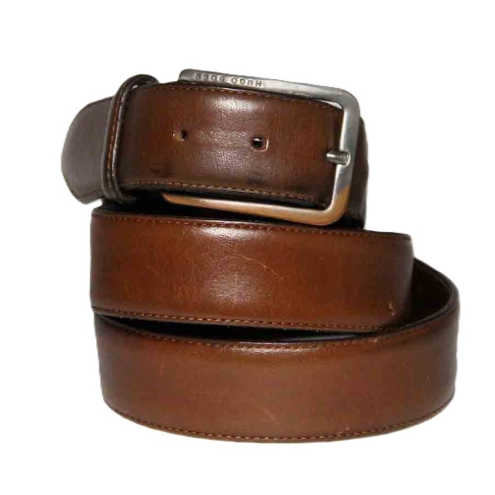 Vintage Well Worn Hugo Boss Italian Leather Belt Brown Men's Size 34